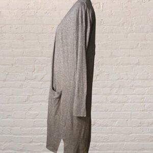 HALOGEN- grey cashmere blend lightweight open front longline cardigan w/pockets